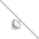 Sterling Silver Puffed Heart w/1.5in ext Bracelet